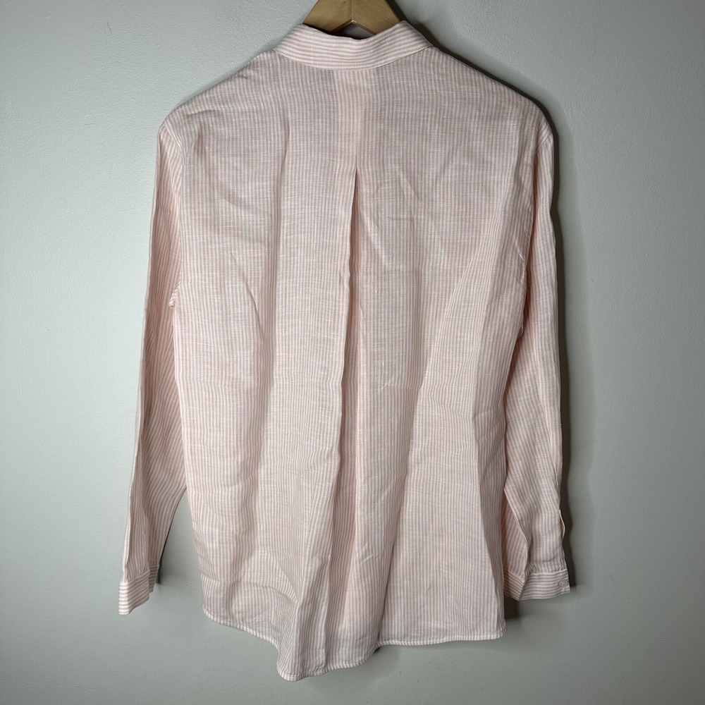 Lafayette 148 Womens Linen Blush Pin Stripe Long Sleeve Button Up Top Blouse 2P - Picture 6 of 10